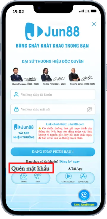 Bước 2: Chọn "Quên mật khẩu"